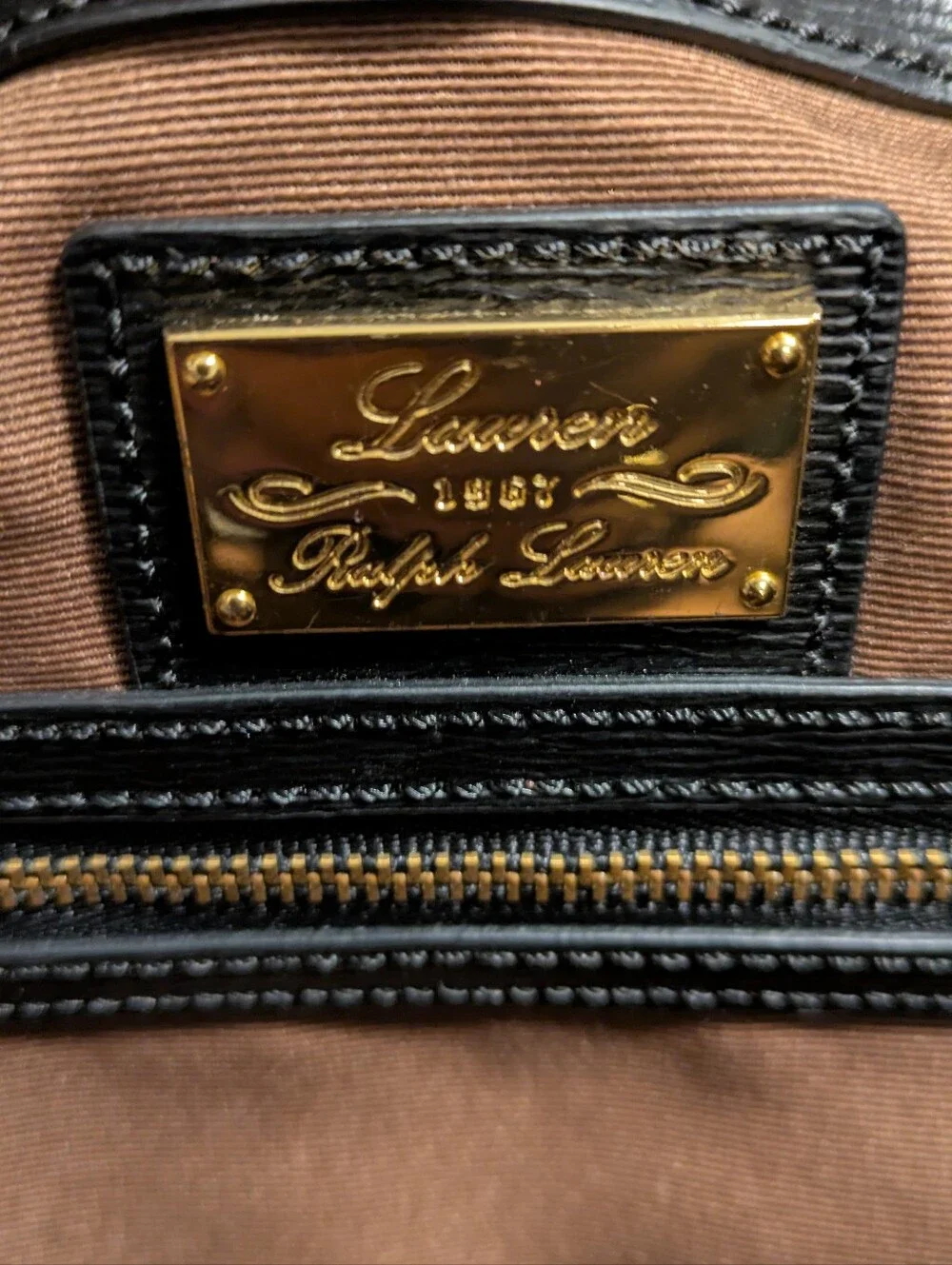 Black Ralph Lauren Tote Bag with Gold Accents